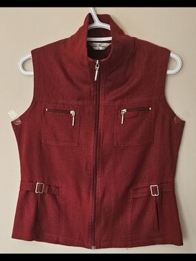 Red Sleeveless Zip-Front Utility Vest